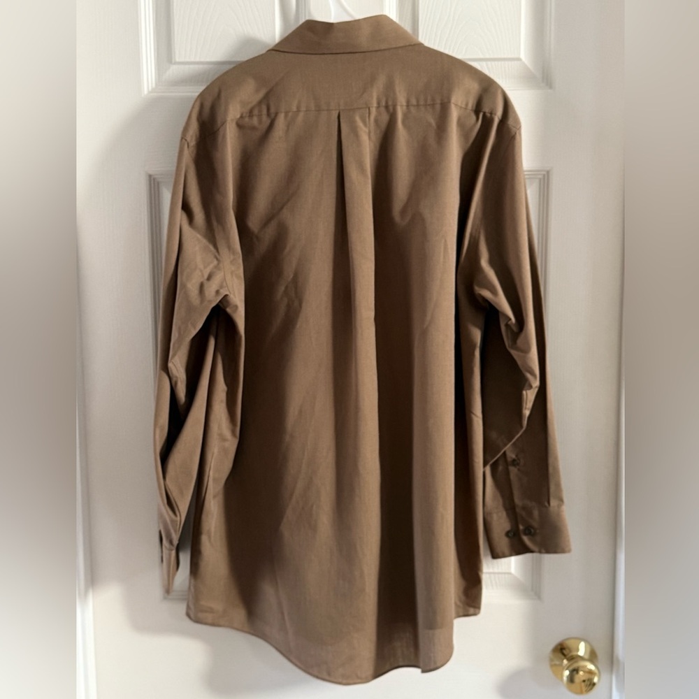 Men’s Stafford Wrinkle-Free Shirt Tan‎ Long-sleeve Size 16 32/33 - Picture 6 of 8